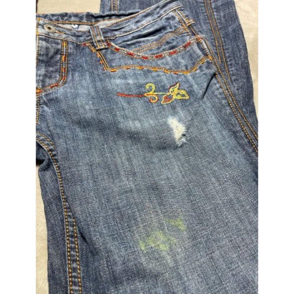 Antik Denim Y2K Flare Jeans Women Size 29 Denim Embroidered Low Rise - Picture 10 of 12